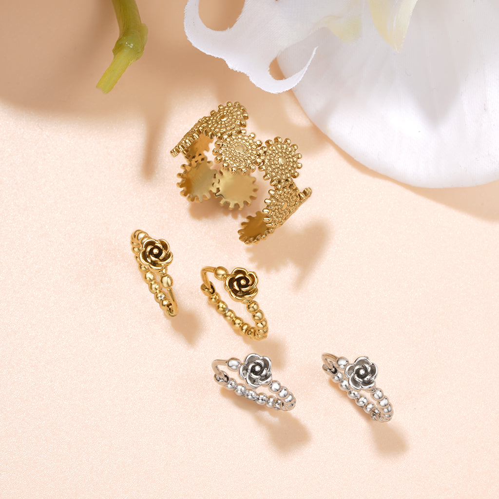 Gnoce Stunning Texture Stitching Gold Adjustable Ring_3