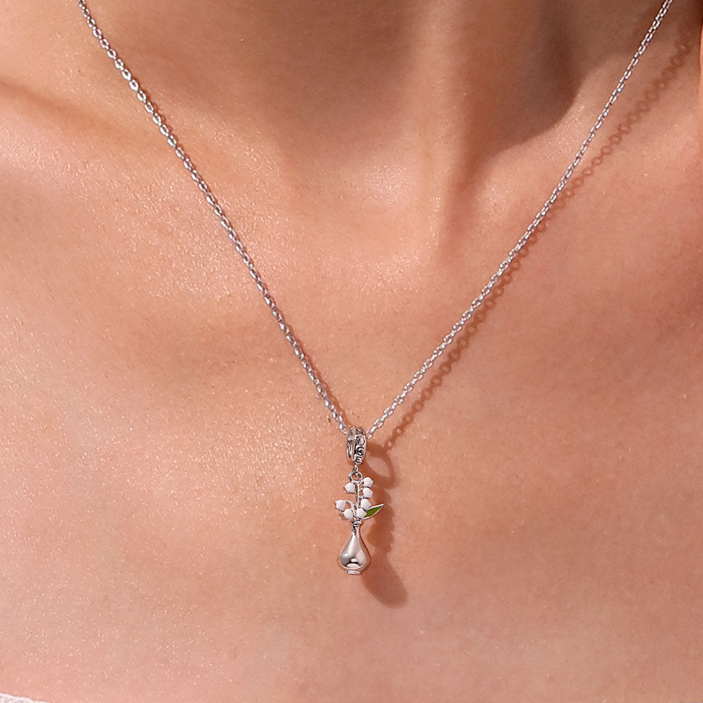 Gnoce Vase Lily of the Valley Pendant Dangle Charm_5