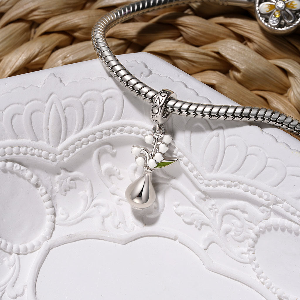 Gnoce Vase Lily of the Valley Pendant Dangle Charm_3