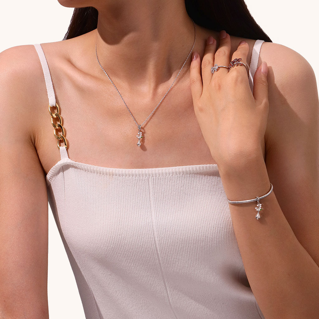 Gnoce Vase Lily of the Valley Pendant Dangle Charm_4