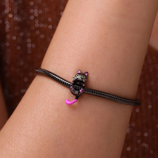 Gnoce Glow-in-the-Dark Pink Tail Black Cat Charm_6
