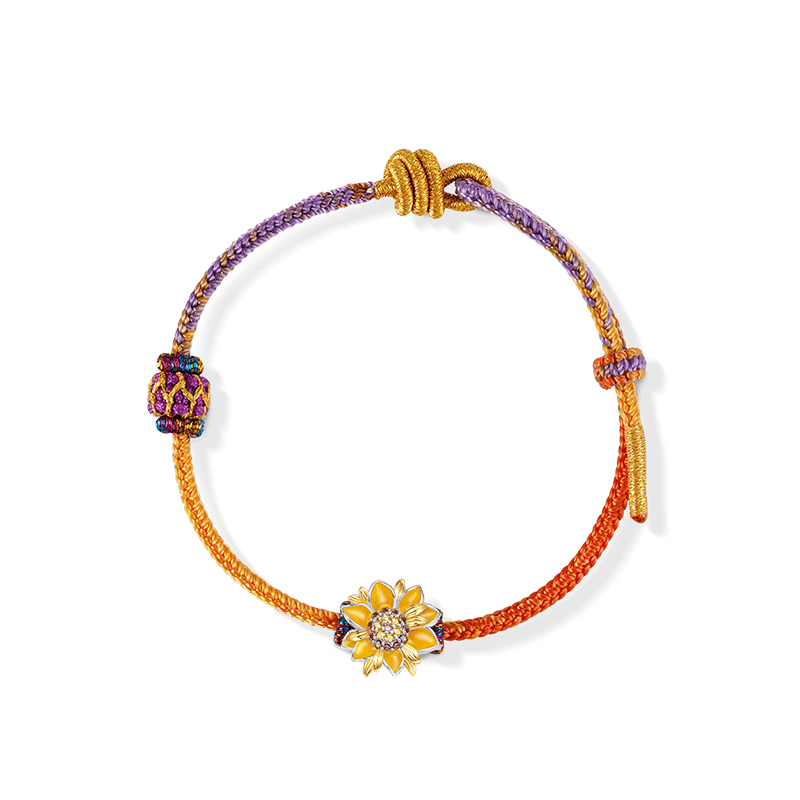 Gnoce Nine Purple Fire Dragon Tai Sui Red Hand-woven Bracelet with Sunflower Charm_2