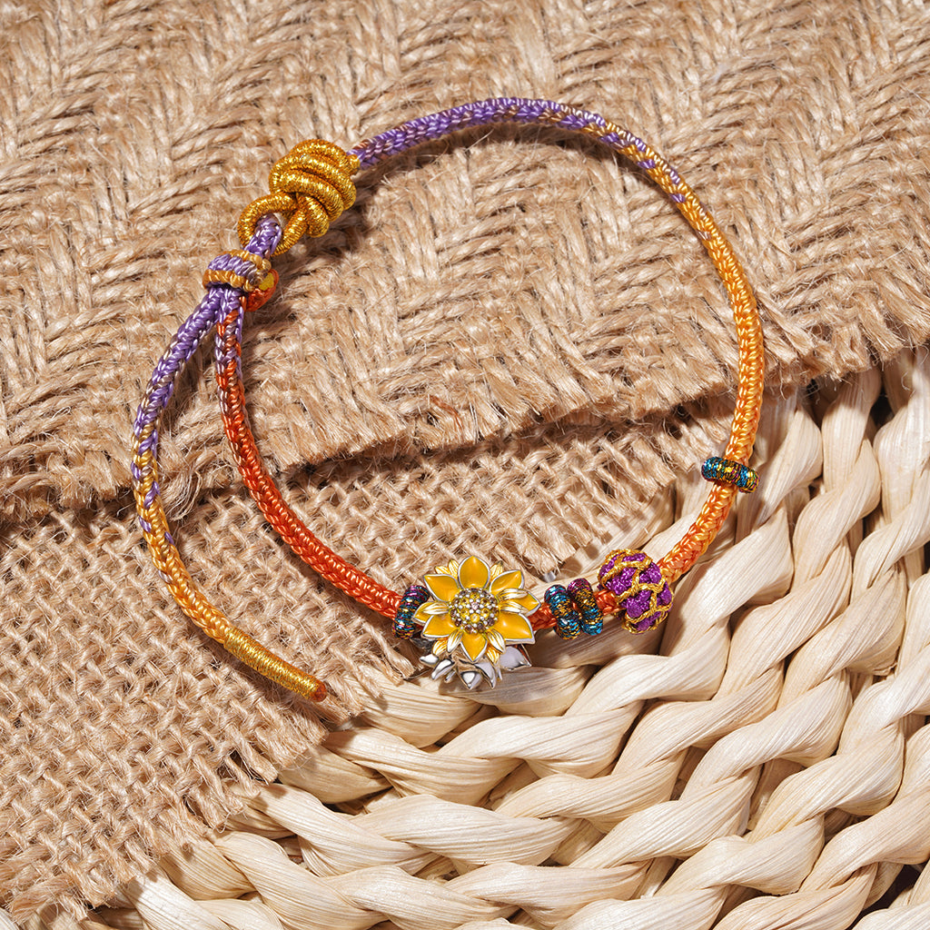 Gnoce Nine Purple Fire Dragon Tai Sui Red Hand-woven Bracelet with Sunflower Charm_3
