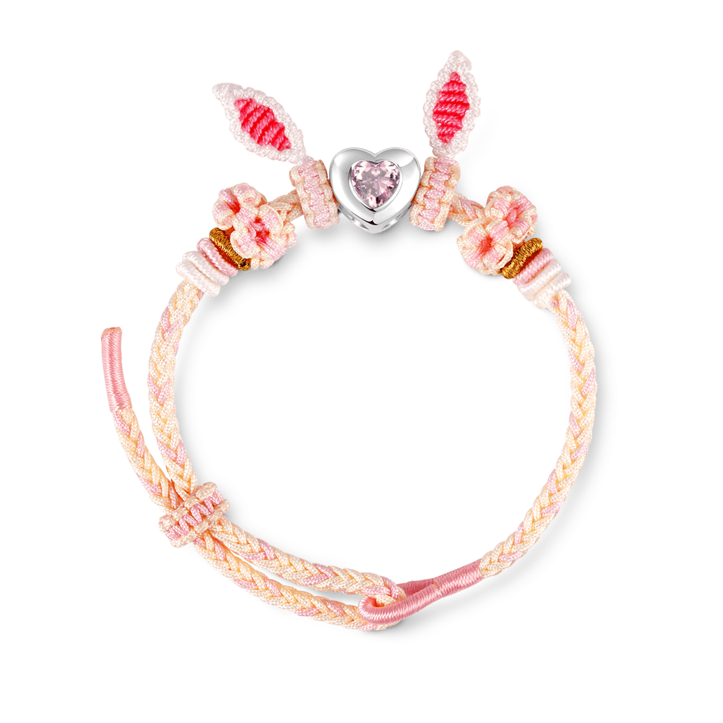 Gnoce Rabbit Ears Detachable Hand-woven Bracelet with Heart Birthstone Charm_2