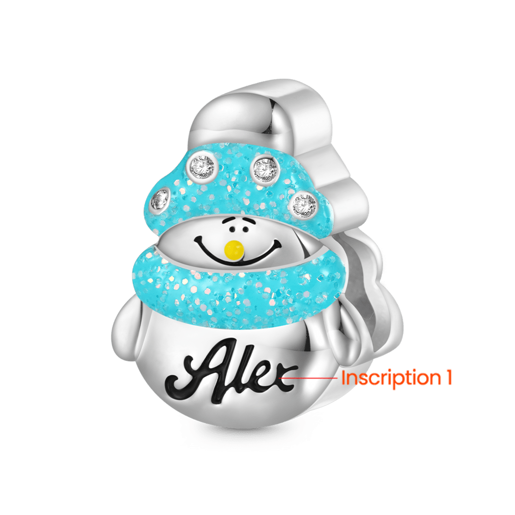 Gnoce Christmas Snowman Wearing Scarf Engravable Charm_2