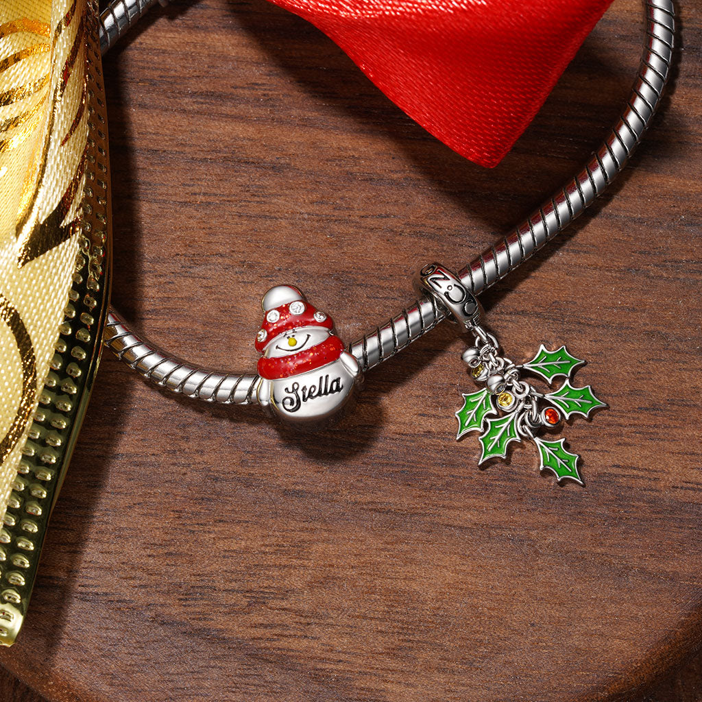 Gnoce Christmas Snowman Wearing Scarf Engravable Charm_4