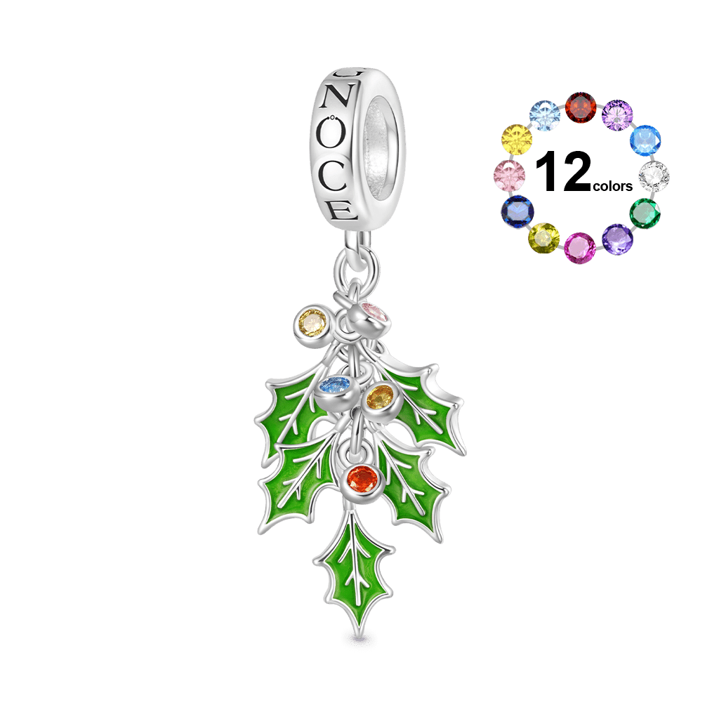 Gnoce Christmas Green Holly Berries Birthstone Pendant Dangle Charm_1