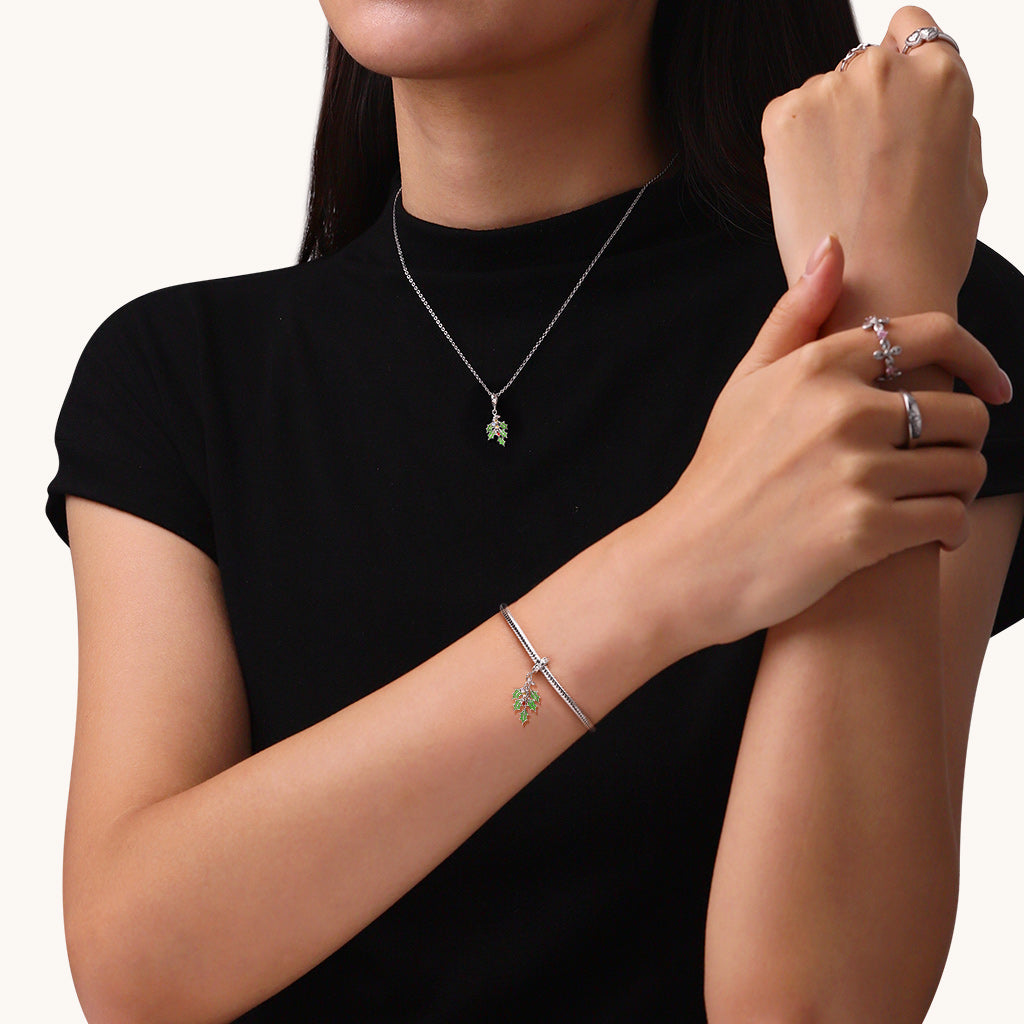 Gnoce Christmas Green Holly Berries Birthstone Pendant Dangle Charm_5