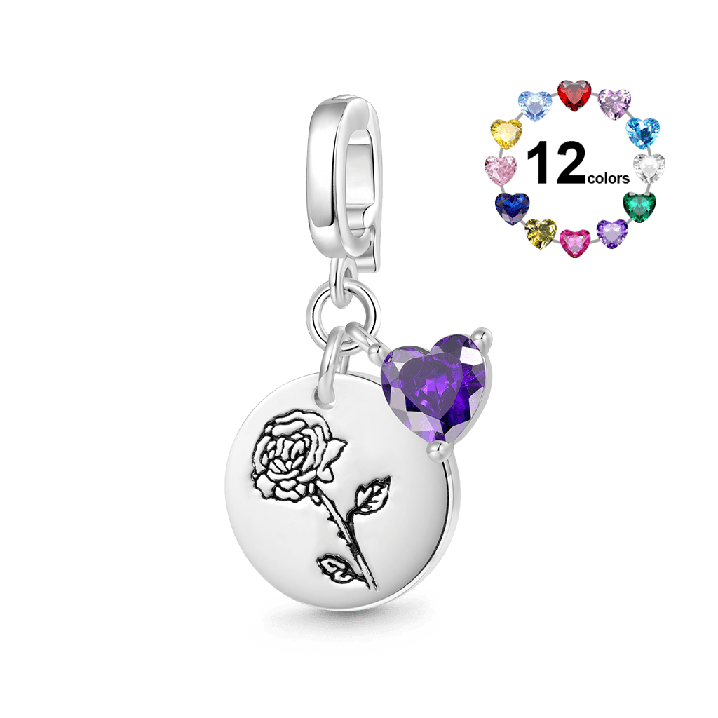 Gnoce Birthday Flower & Birthstone Heart Clasp Clusters Charm_1
