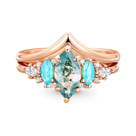 Gnoce Green Moss Agate Stackable Ring Set_1