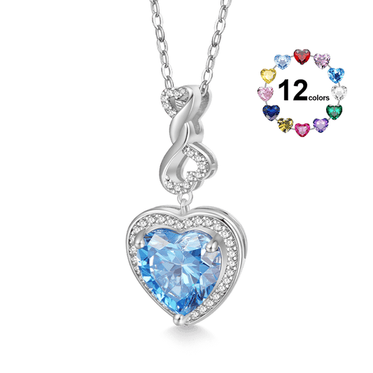 Gnoce Infinite Love Buckle Heart Birthstone Pendant Necklace_1