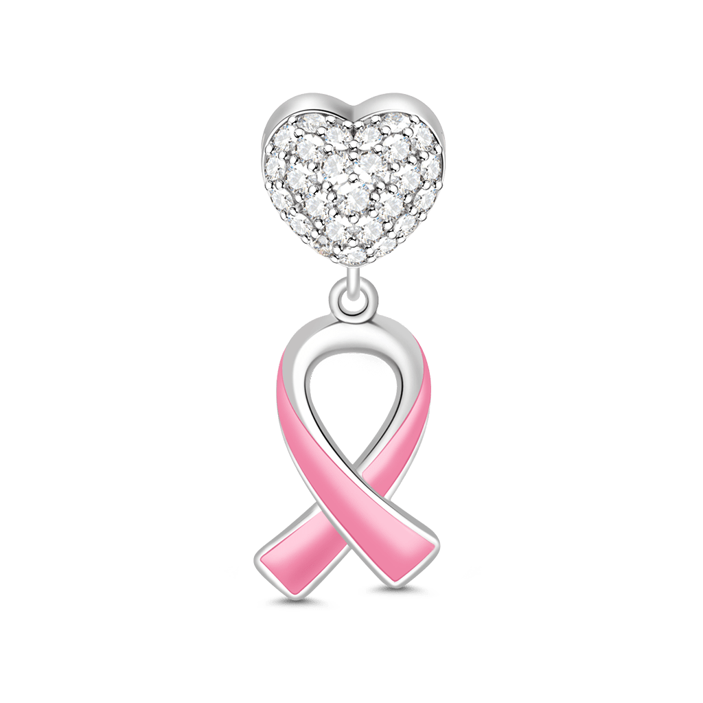Gnoce "Breast Cancer Awareness" 925 Sterling Silver Pink Enamel Ribbon Spreading Awareness of Breast Cancer_1