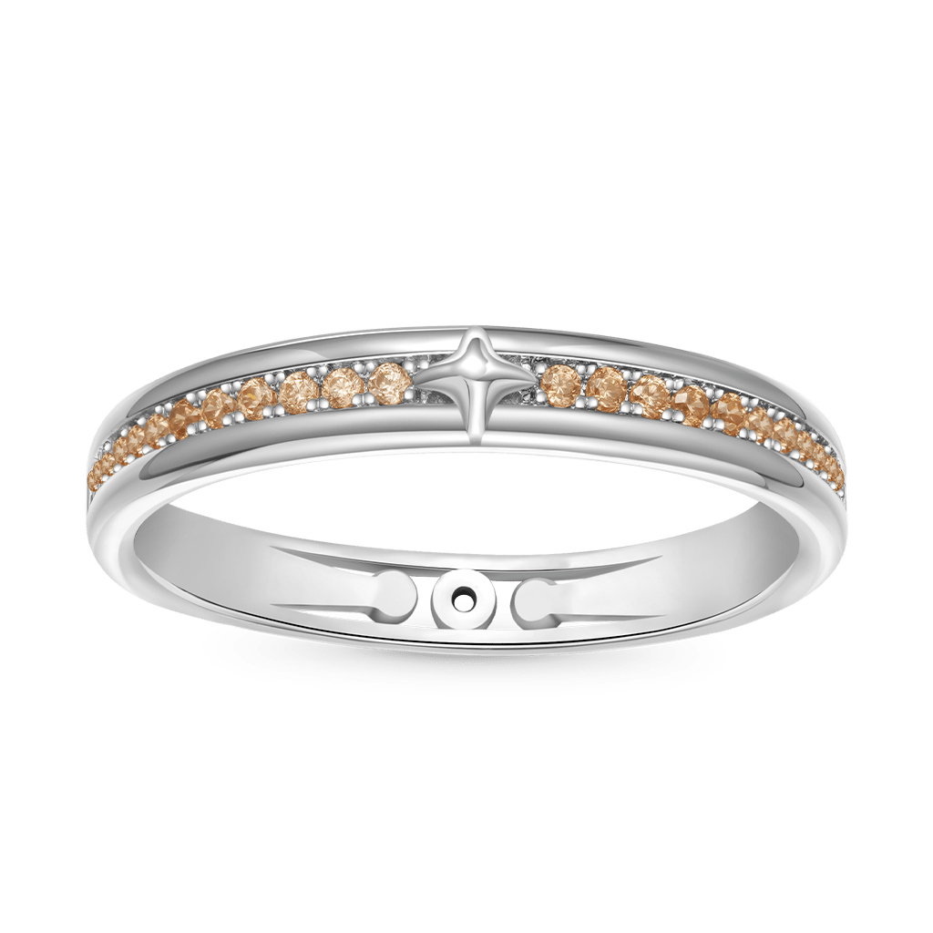 Gnoce Trapezoidal-cut Citrine with Channeled Pave Couple Rings_4