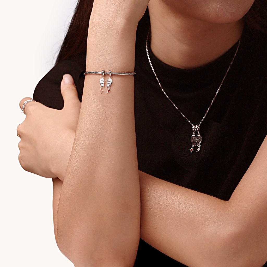 Gnoce Love Engravable Name Birthstone ‘Happy birthday’ Double Pendant Dangle Charm_5