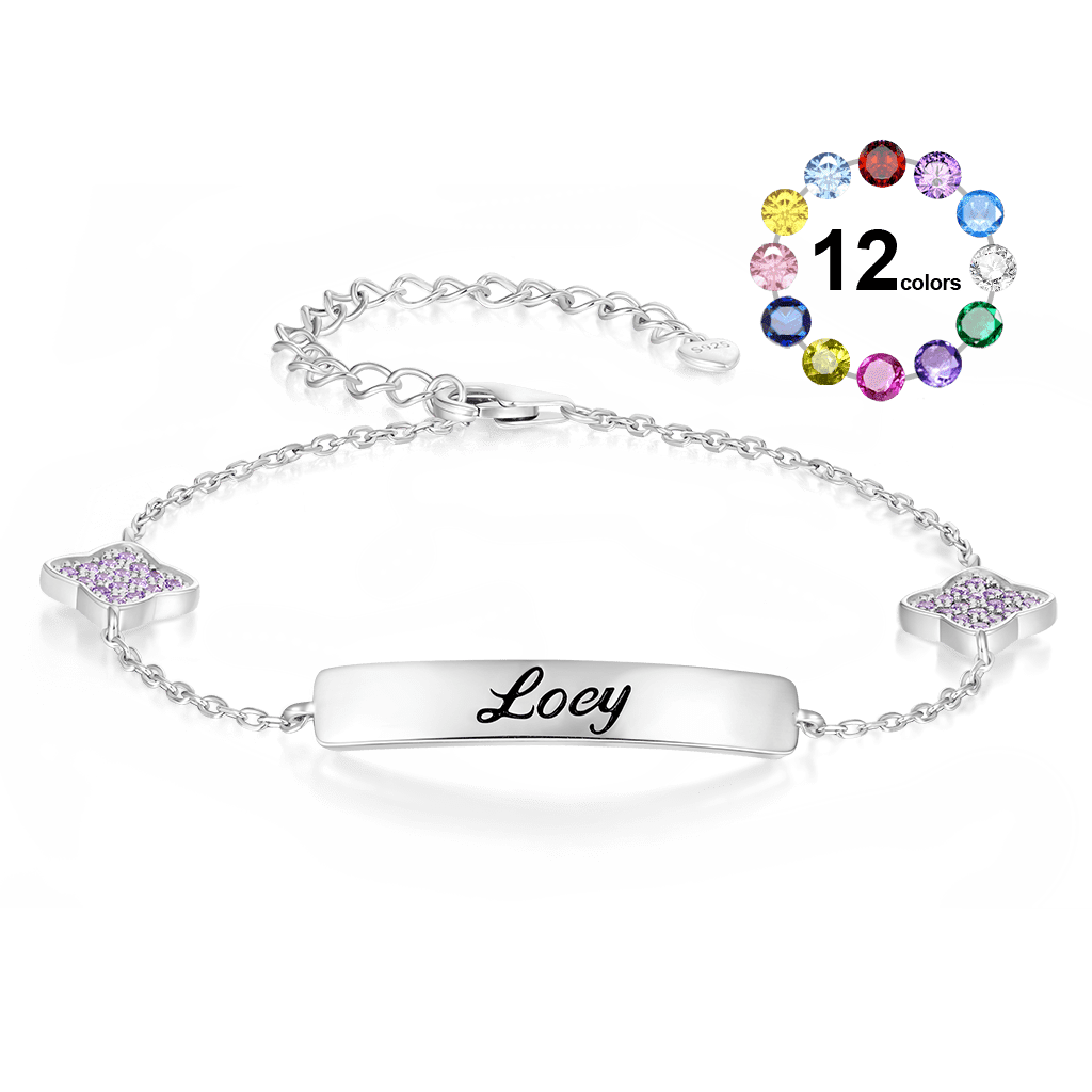 Gnoce Engravable Four-Leaf Clover Birthstone Adjustable Bracelet_1