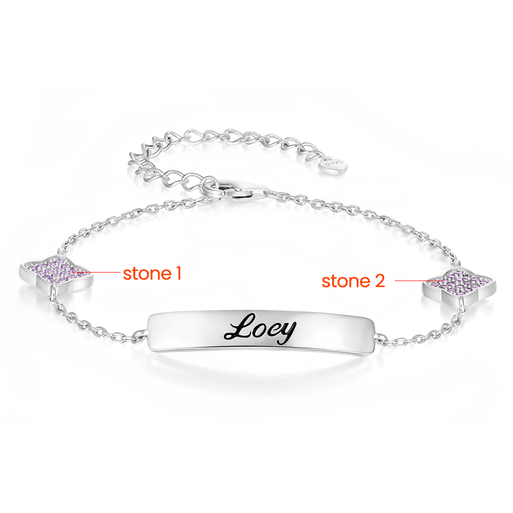 Gnoce Engravable Four-Leaf Clover Birthstone Adjustable Bracelet_3