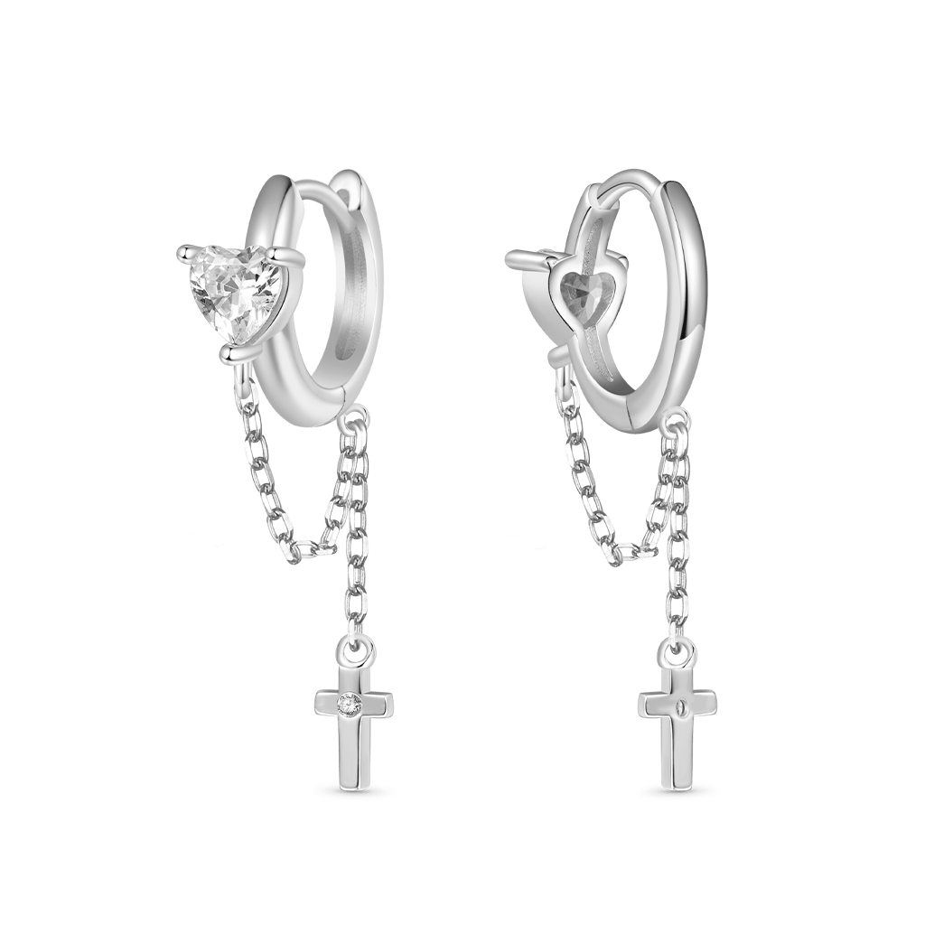 Gnoce CZ Shiny Long Tassel Elegant Cross Hoop Earrings_2