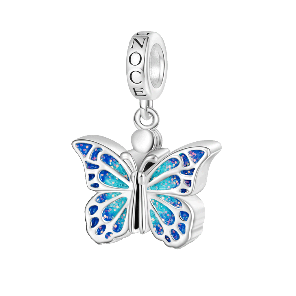 Gnoce Blue Butterfly Vibrating Wings Engravable Pendant Dangle Charm_1