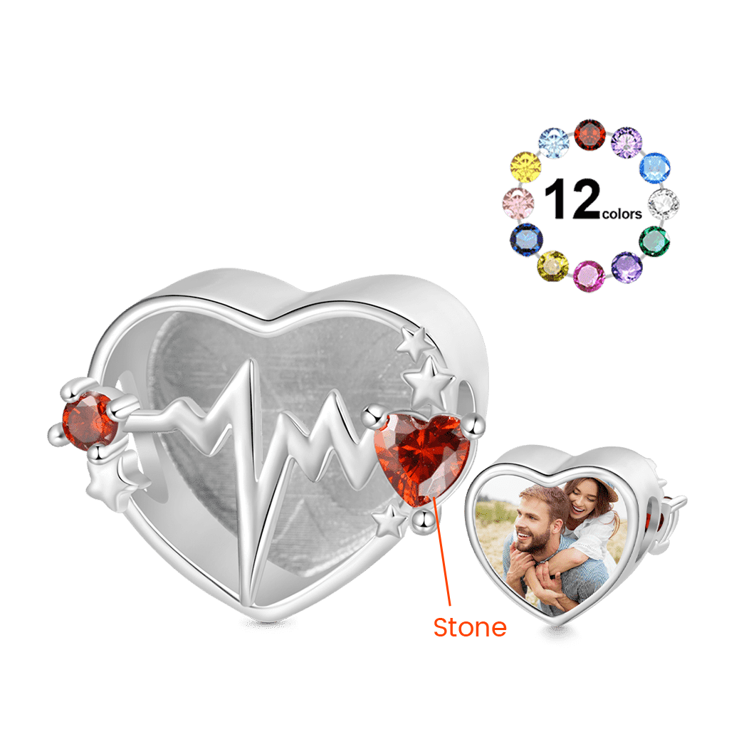 Gnoce ECG Ripples Heart Birthstone Personalized Photo Charm_3