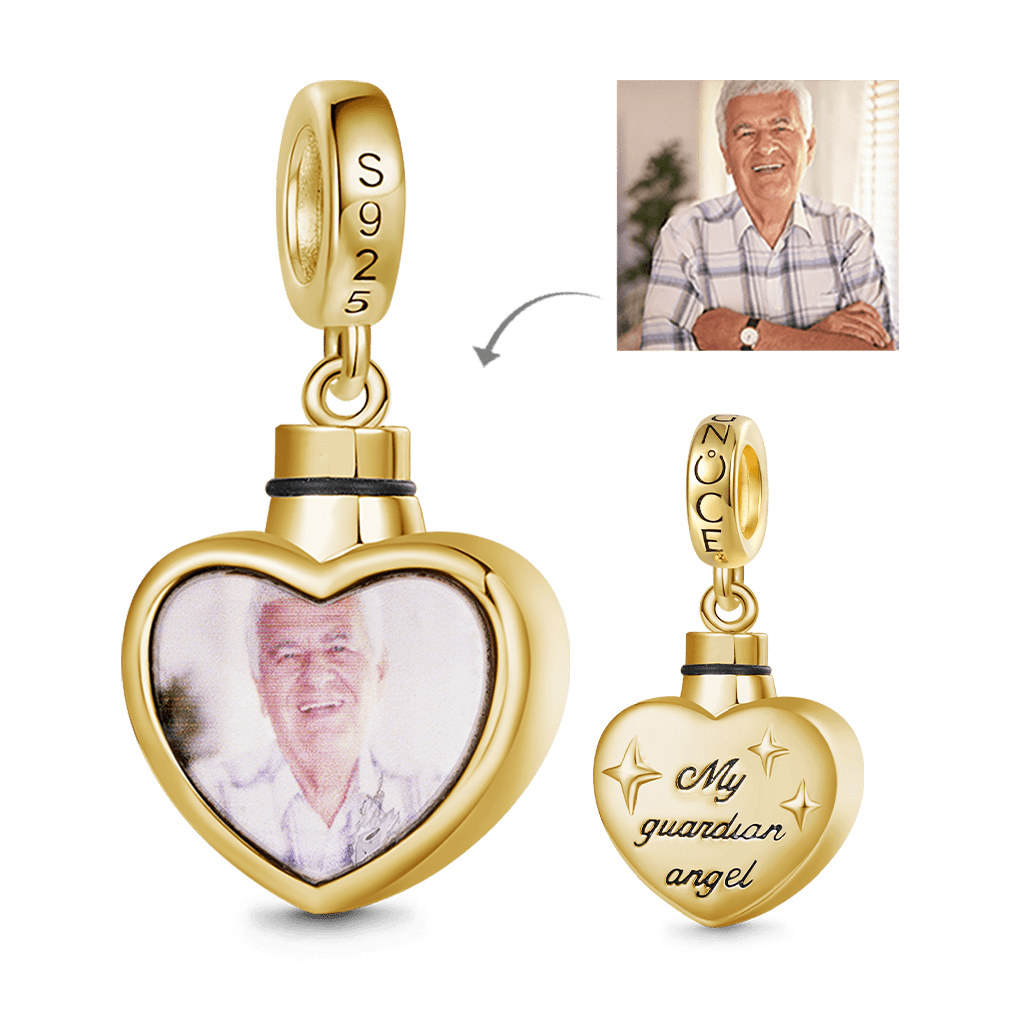 Gnoce 18K Gold Plated 'My guardian angel' Heart Memorial Urn Ashes Photo Pendant Dangle Charm_3