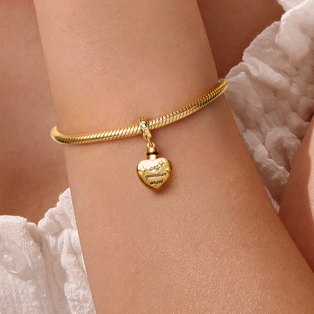 Gnoce 18K Gold Plated 'My guardian angel' Heart Memorial Urn Ashes Photo Pendant Dangle Charm_2