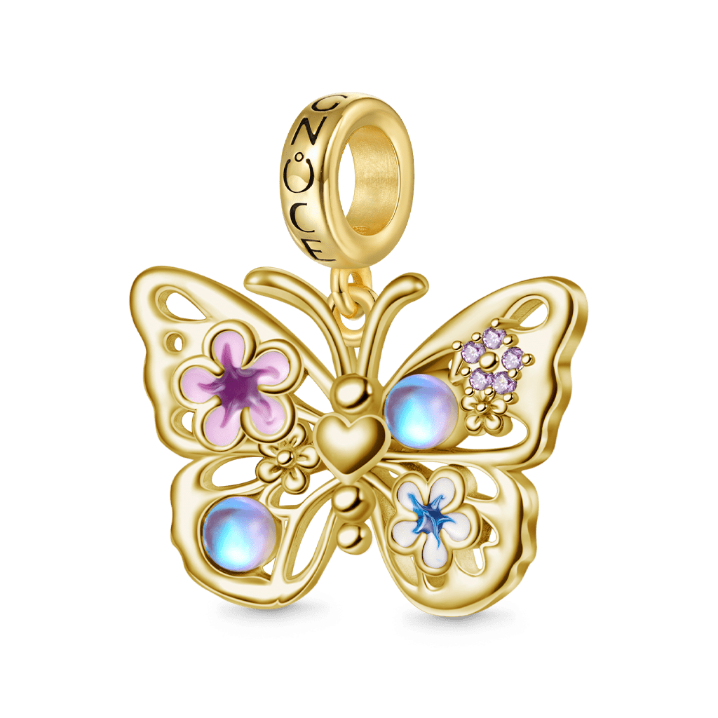 Gnoce 18K Gold Plated Sparkling Flying Butterfly Moonstone Pendant Dangle Charm_1