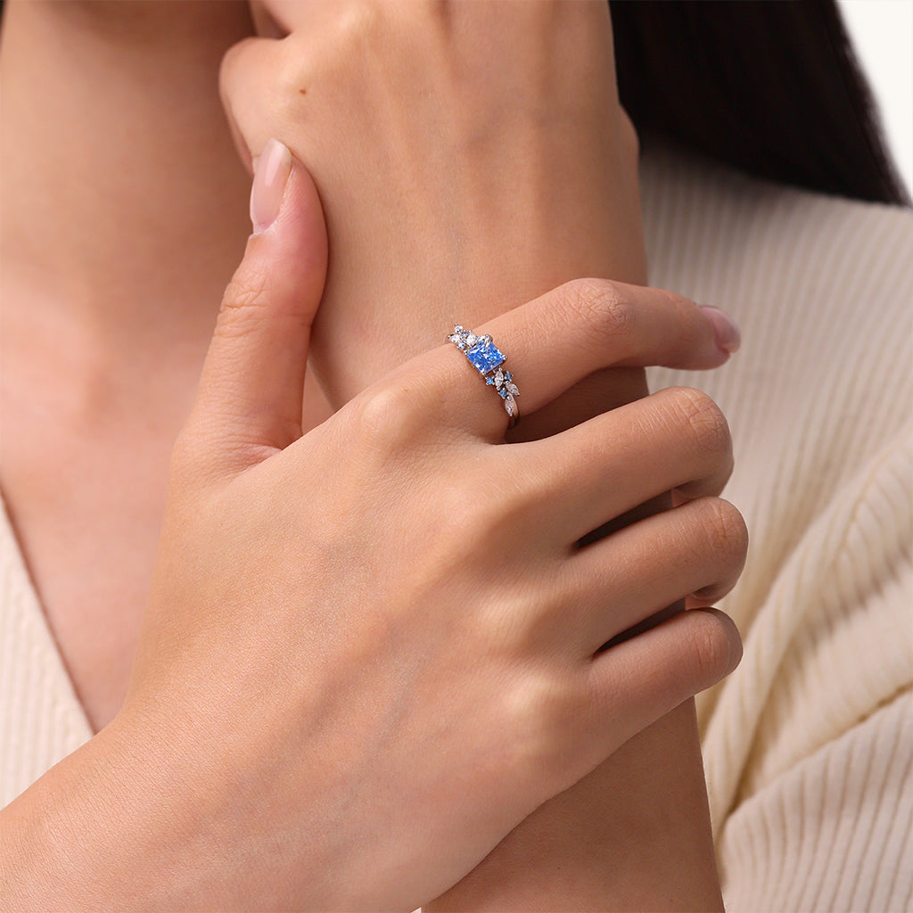 Gnoce Aquamarine Square Chamfer Cut Leafs Rings_4