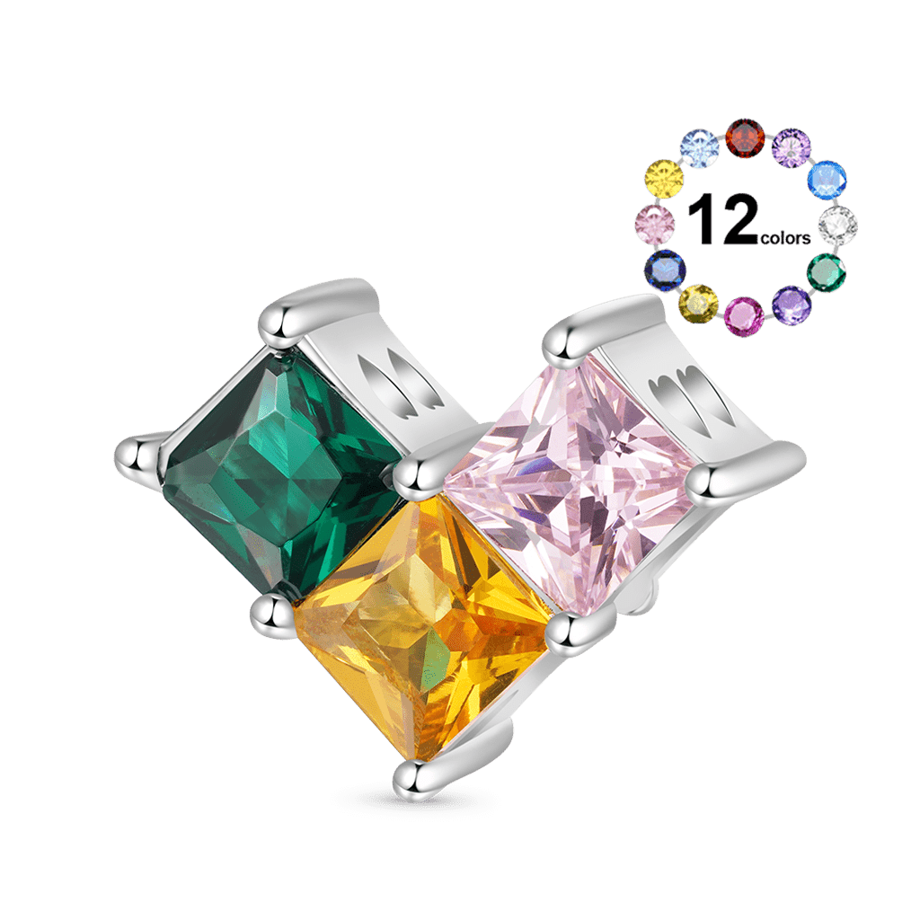 Gnoce Square Birthstone Zircon Splicing Love Engravable Charm_1