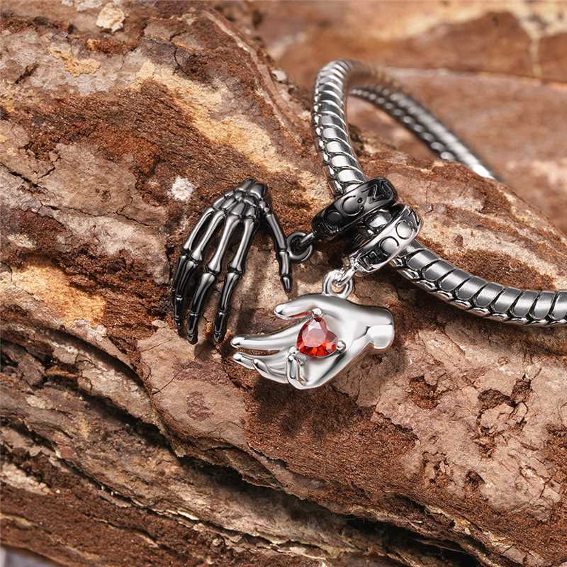 Gnoce Halloween Skull Handshake Combination Double Pendant Dangle Charm_6