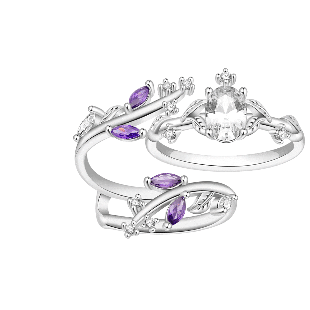 Gnoce Vine Wrap Oval White CZ Stackable Rings_1