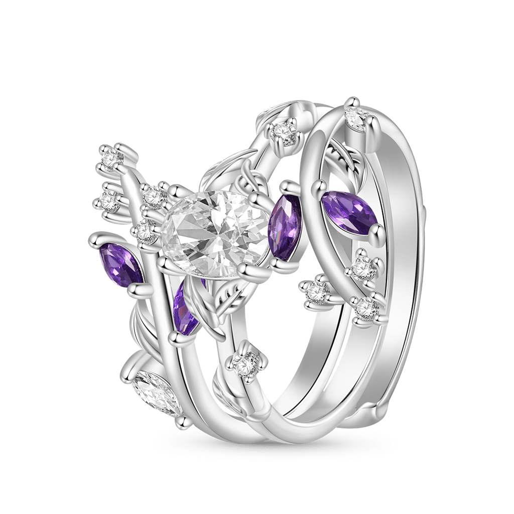 Gnoce Vine Wrap Oval White CZ Stackable Rings_3