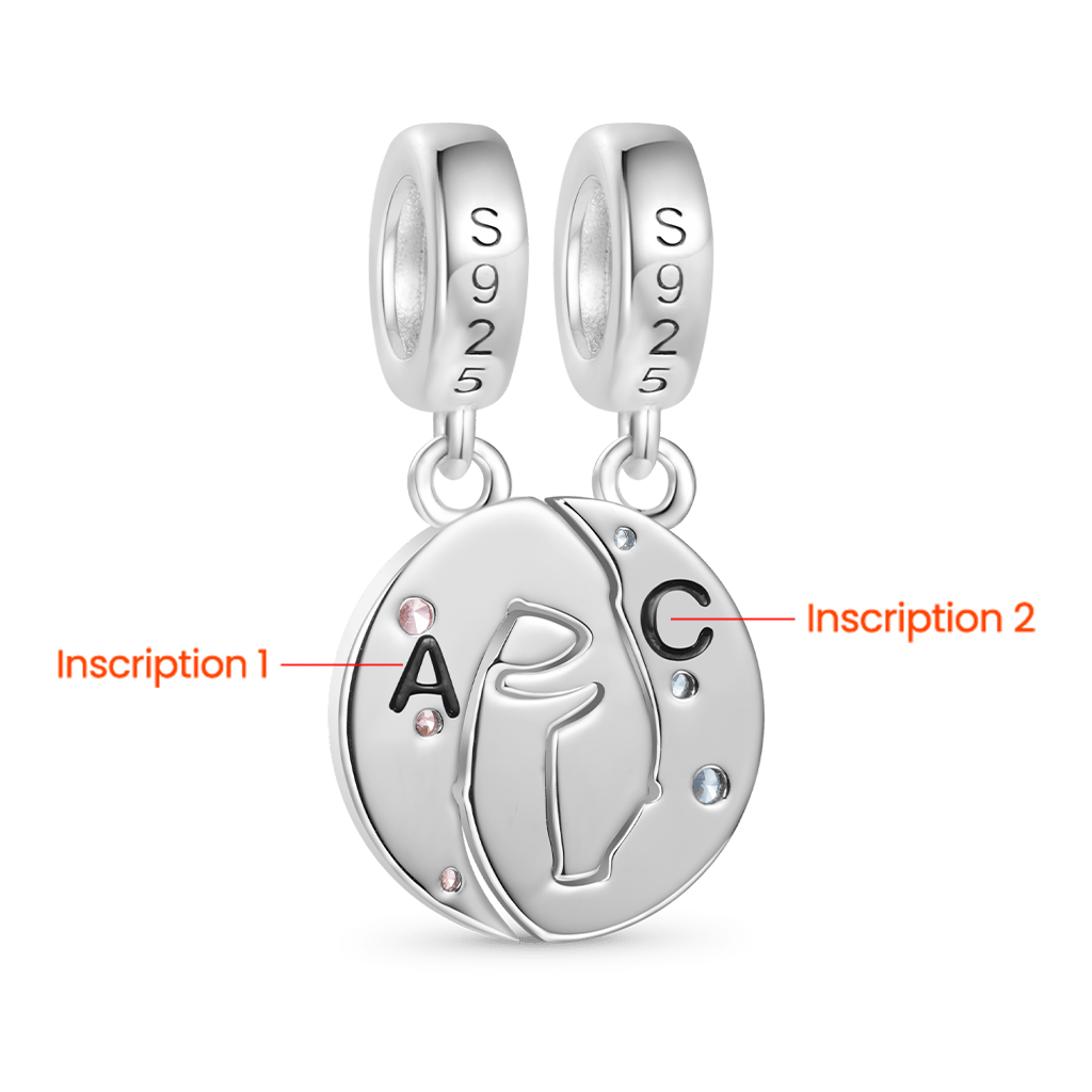 Gnoce Engravable Polar Bear Couple Hugging Double Pendant Dangle Charm_2