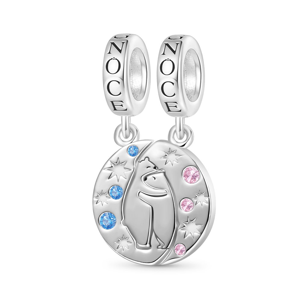 Gnoce Engravable Polar Bear Couple Hugging Double Pendant Dangle Charm_1
