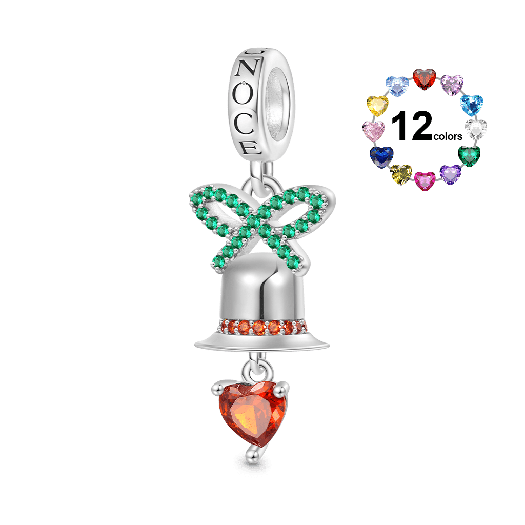 Gnoce Engravable Christmas Heart Bell Birthstone Pendant Dangle Charm_1