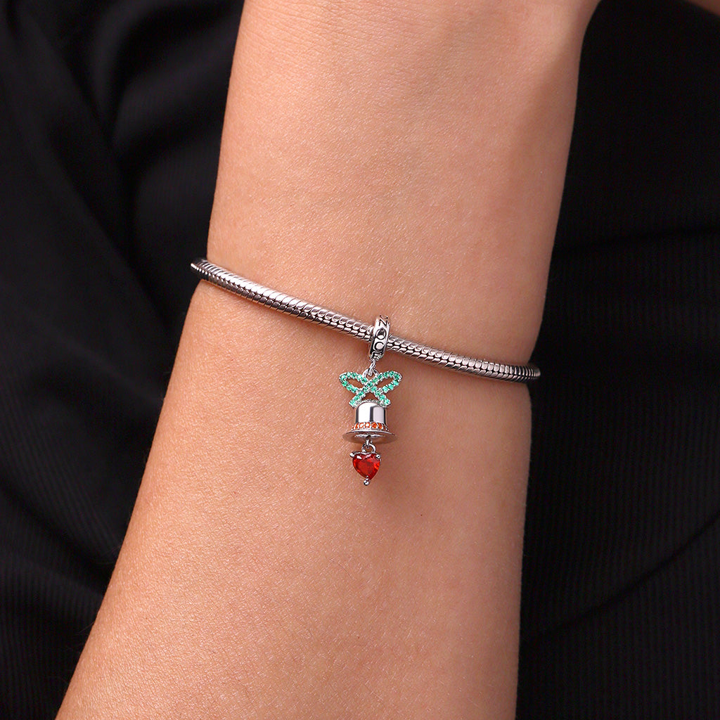 Gnoce Engravable Christmas Heart Bell Birthstone Pendant Dangle Charm_6