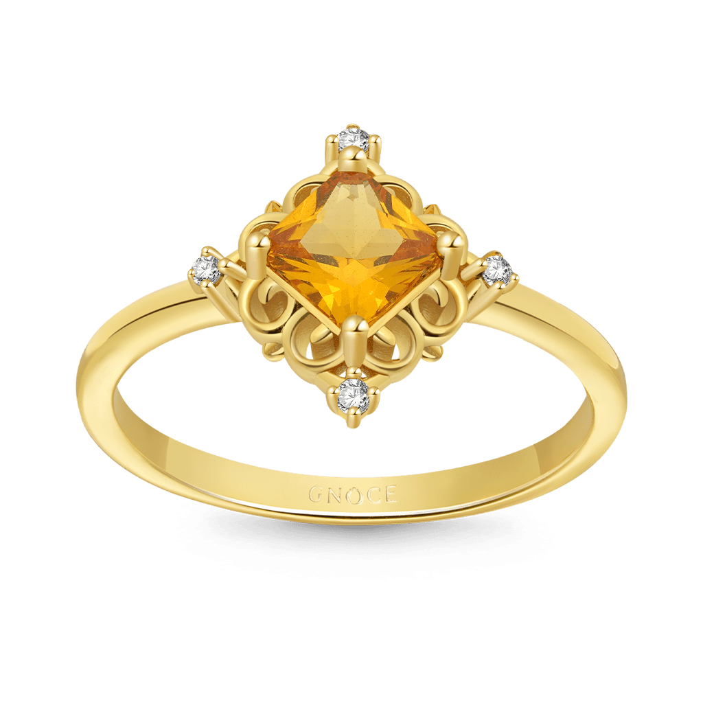 Gnoce Yellow Square Cut Patterned Base Solitaire Rings_1