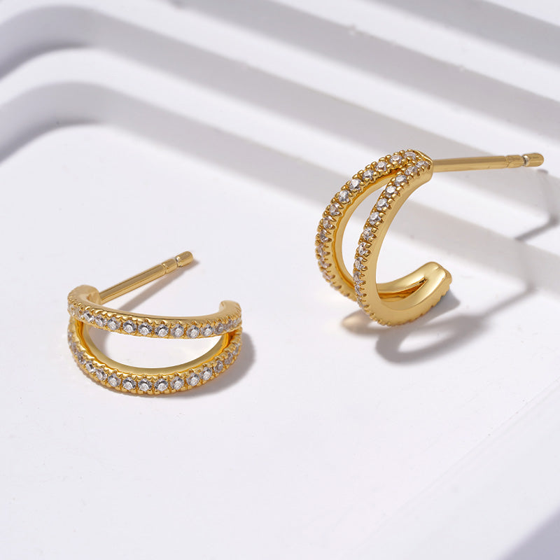 Gnoce Cubic Zirconia Dainty Gold Double Hoop Earrings_4