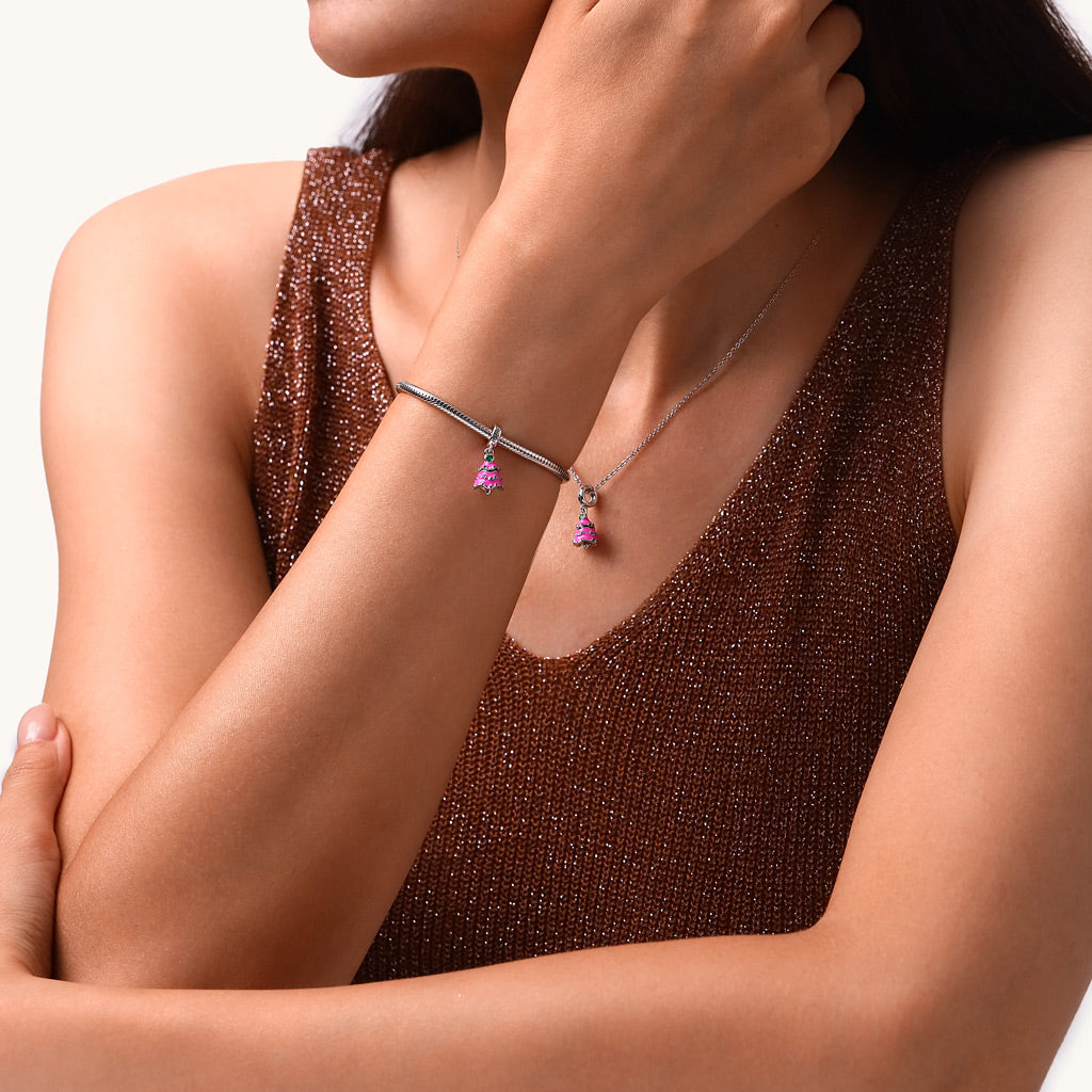 Gnoce Openable Surprise Christmas Pink Tree Pendant Dangle Charm_5