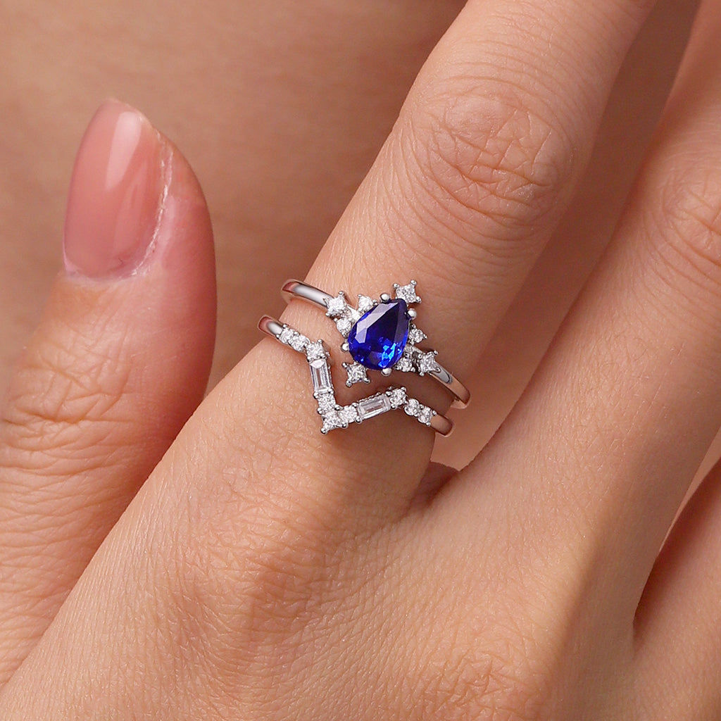 Gnoce Royal Blue Sapphire White Zirconia Stackable Rings_4