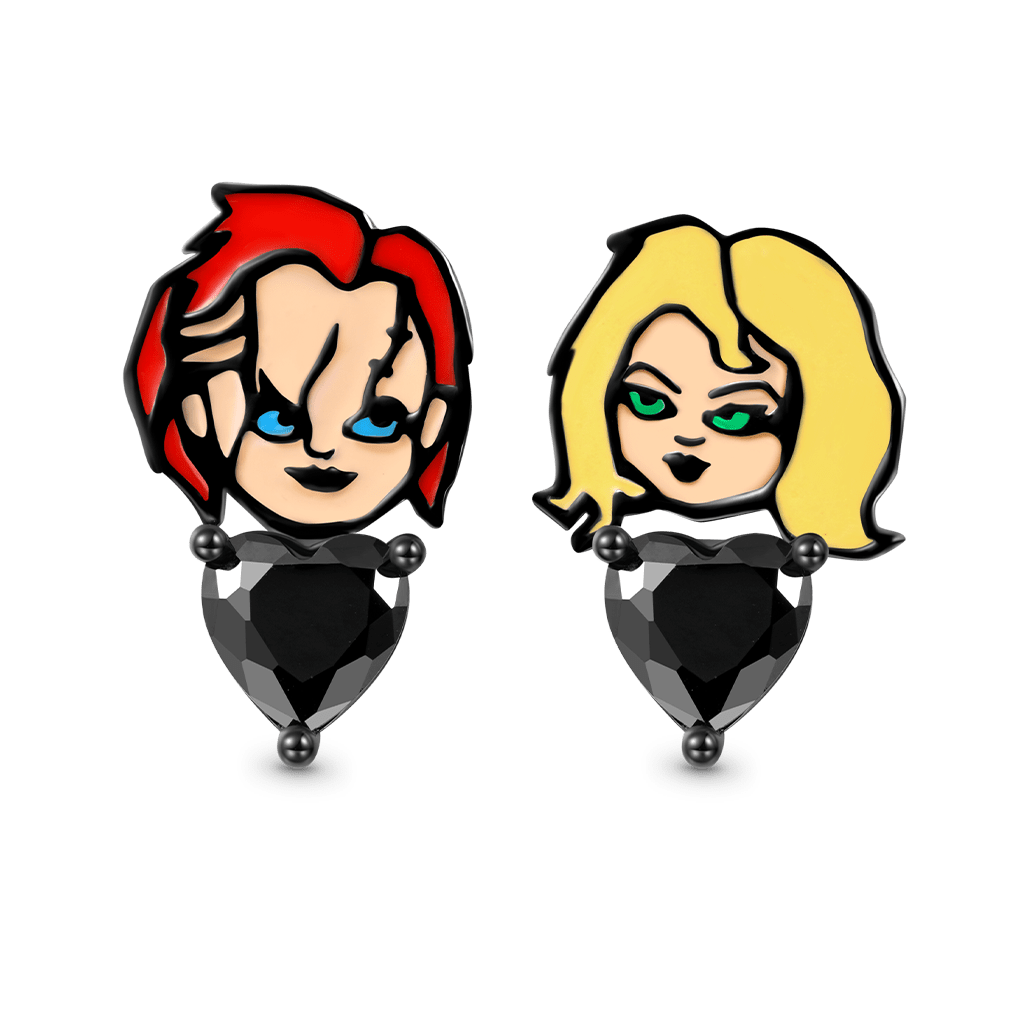 Gnoce Chucky & Tiffany Black Heart Mismatched Stud Earrings_1