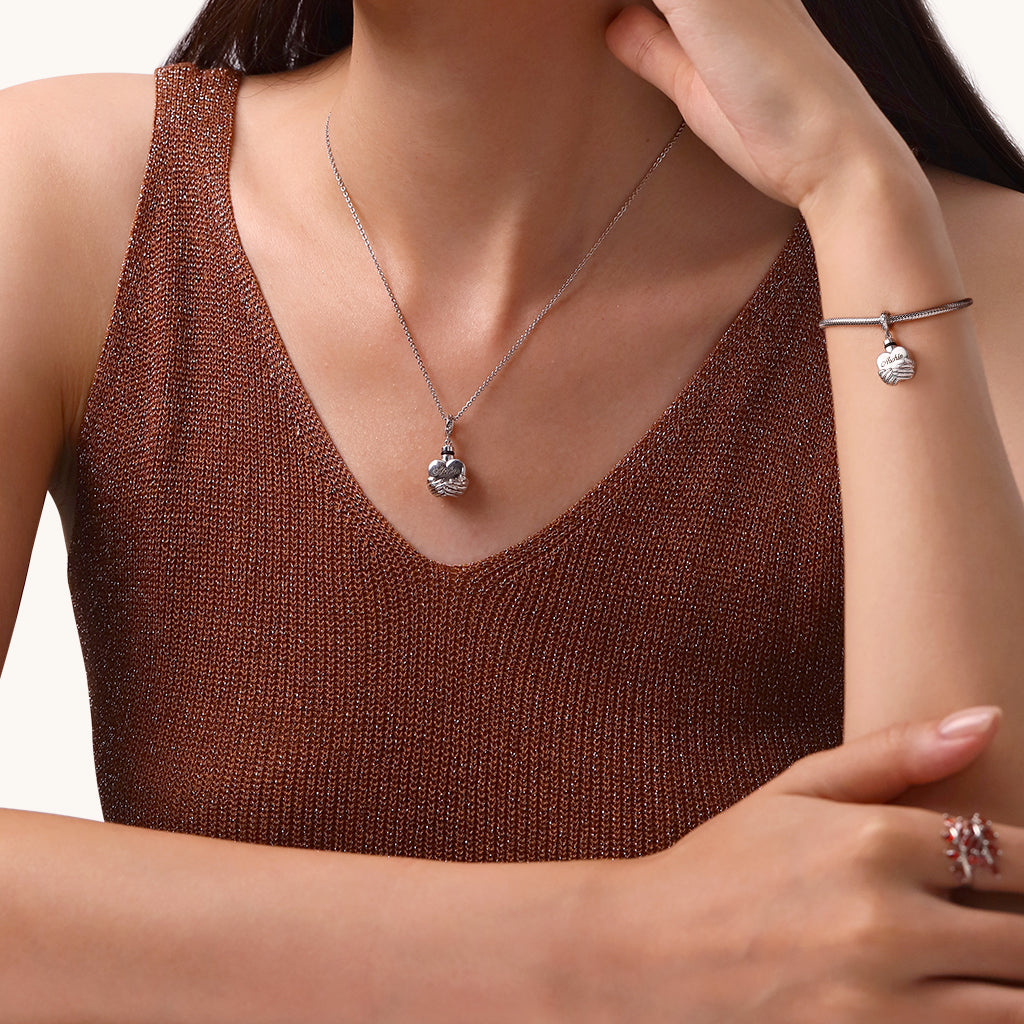 Gnoce Engravable 'Forever In My Heart' Heart Memorial Urn Ashes Pendant Dangle Charm_5