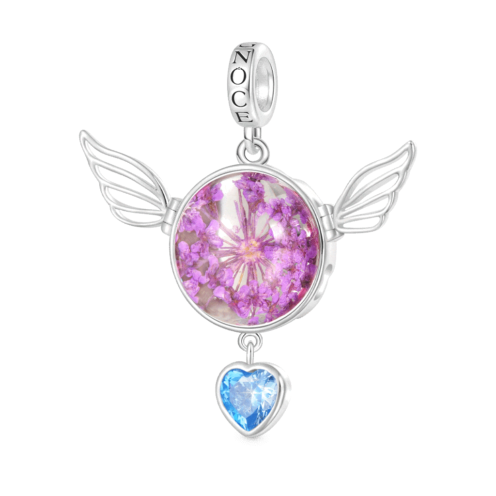 Gnoce Engravable Preserved Flower Wings Birthstone Pendant Dangle Charm_2
