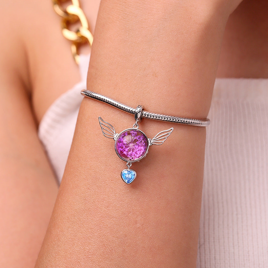 Gnoce Engravable Preserved Flower Wings Birthstone Pendant Dangle Charm_7