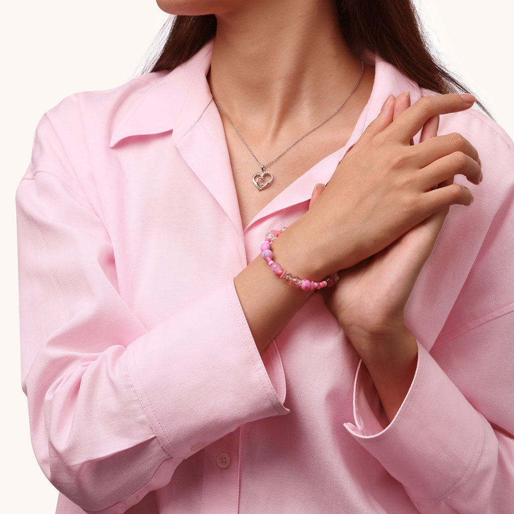 Gnoce DIY Pink Cracked Glass Beaded Bracelet_5