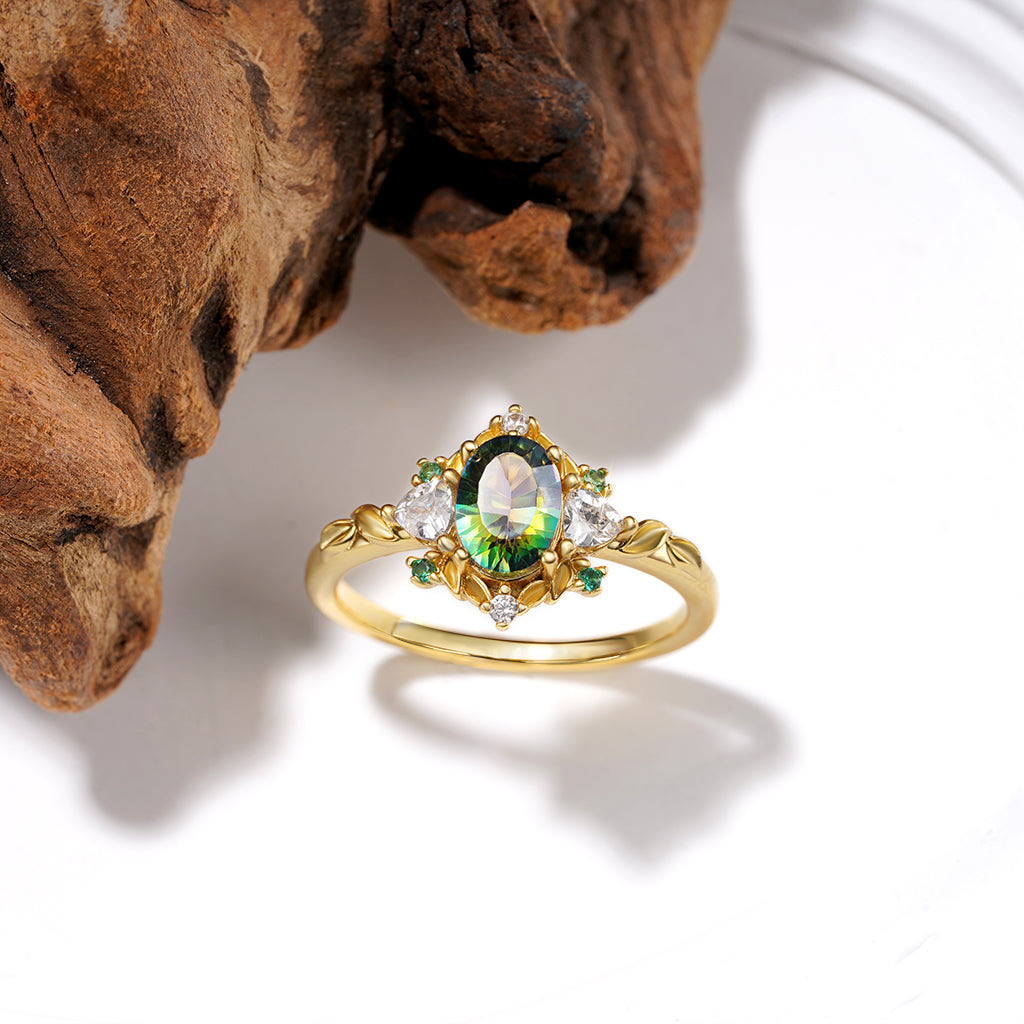 Gnoce Oval-Cut Secret Garden Gold Leaf Teal Diamond Ring_3