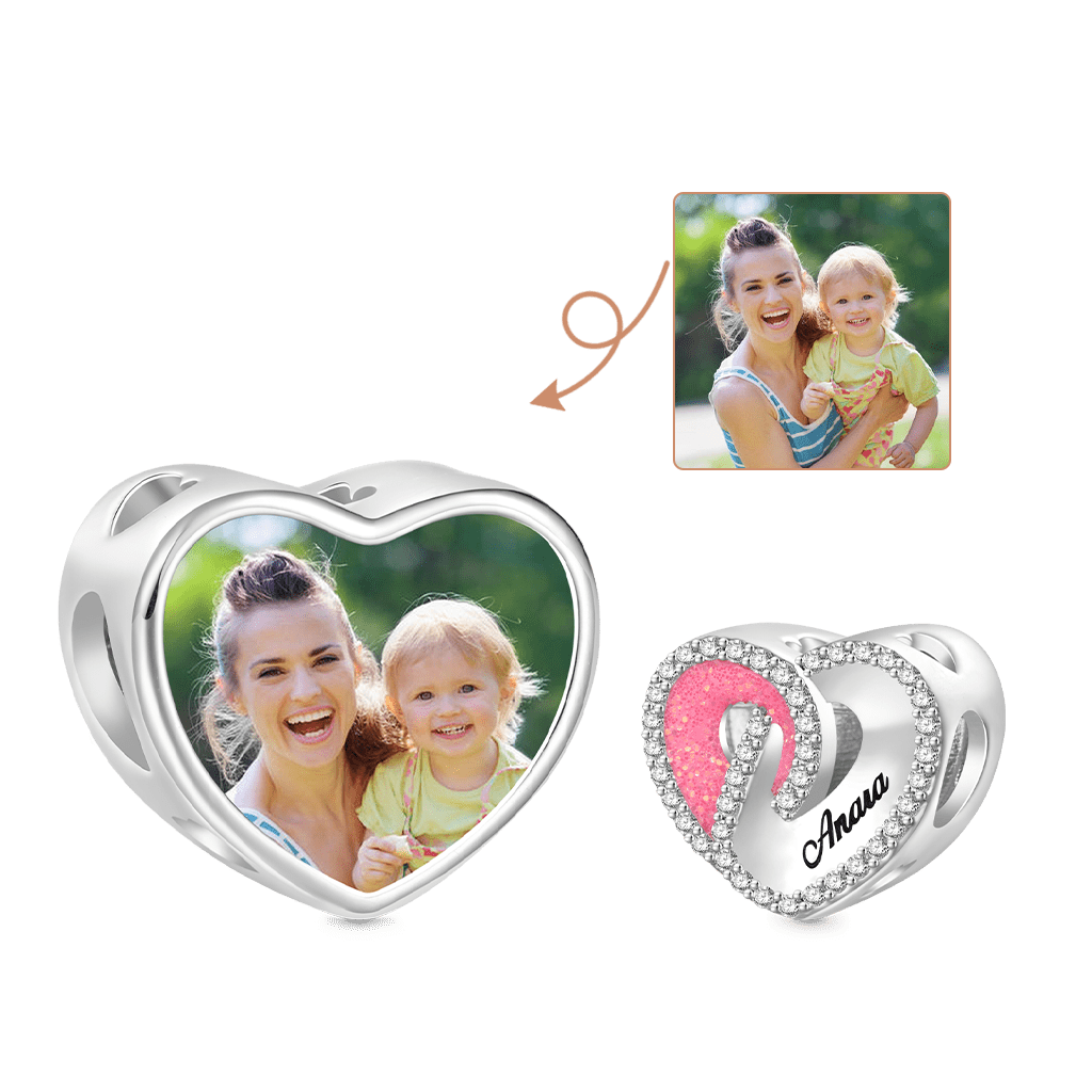 Gnoce Mother's Day Heart Hollow Engravable Photo Charm_1