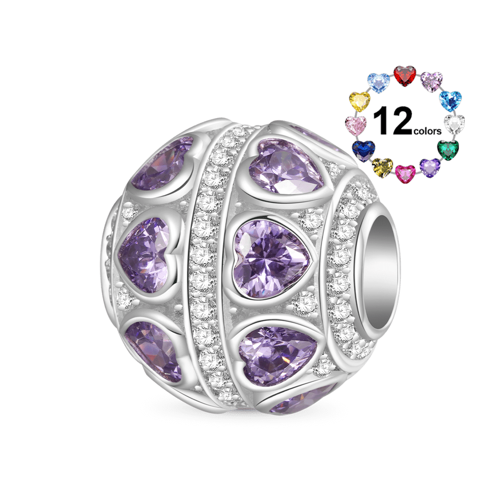 Gnoce Love Yourself Inlaid with Heart-shaped Birthstone Round Charm_1