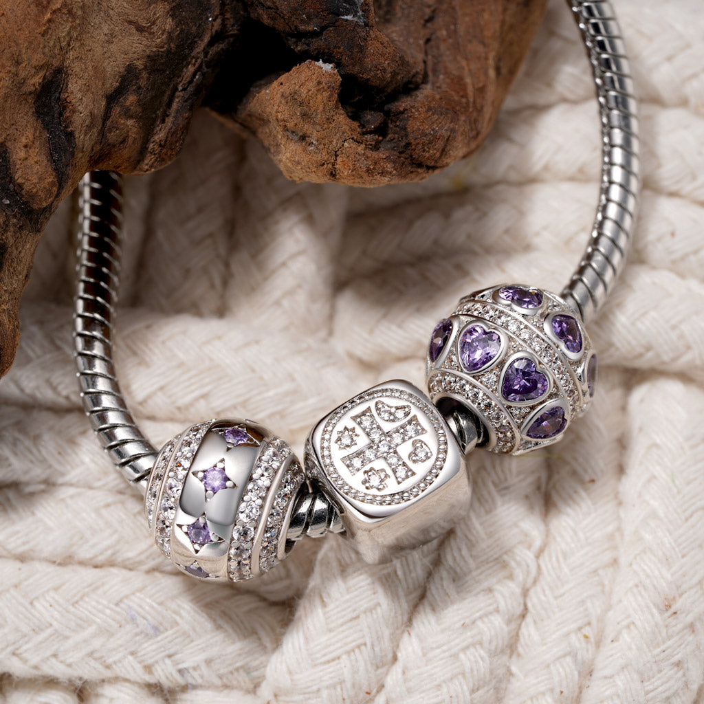 Gnoce Love Yourself Inlaid with Heart-shaped Birthstone Round Charm_3