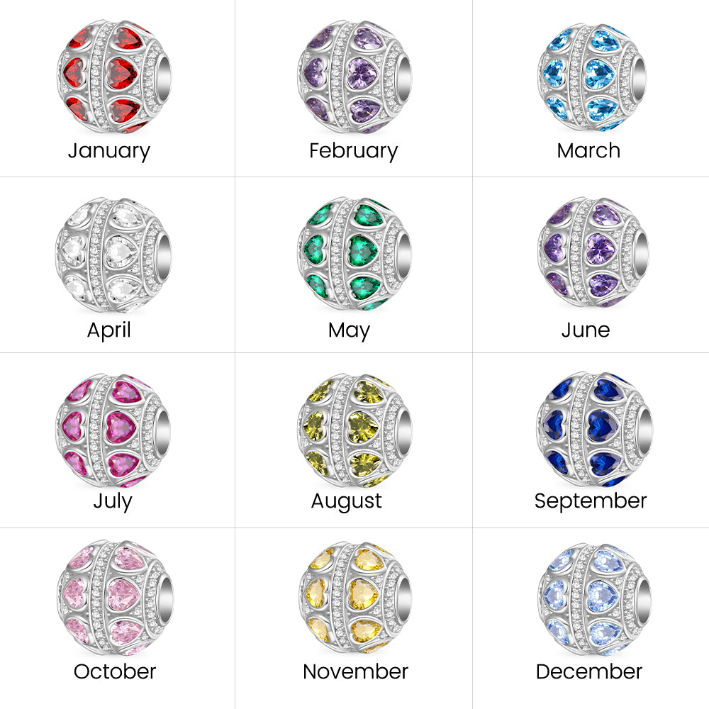 Gnoce Love Yourself Inlaid with Heart-shaped Birthstone Round Charm_6