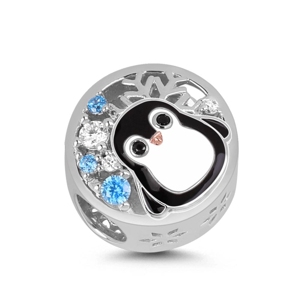 Gnoce "Winter is Coming" Penguin Figure 925 Sterling Silver Charm Bead with Shining CZ_2